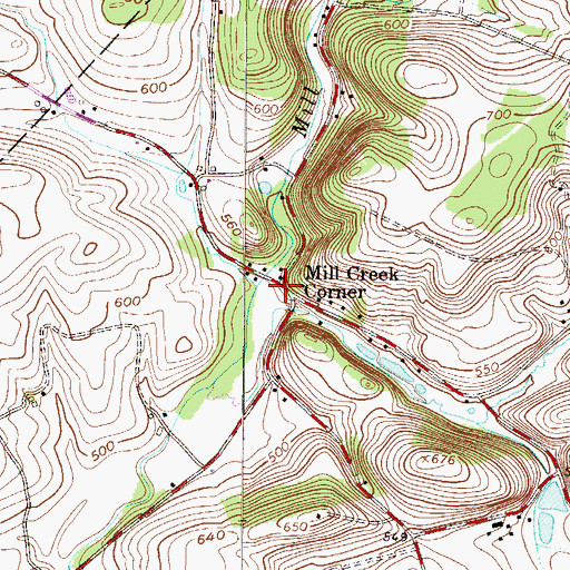 Topographic Map of Mill Creek Corner, PA