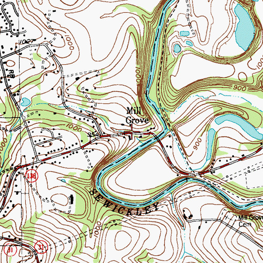 Topographic Map of Mill Grove, PA