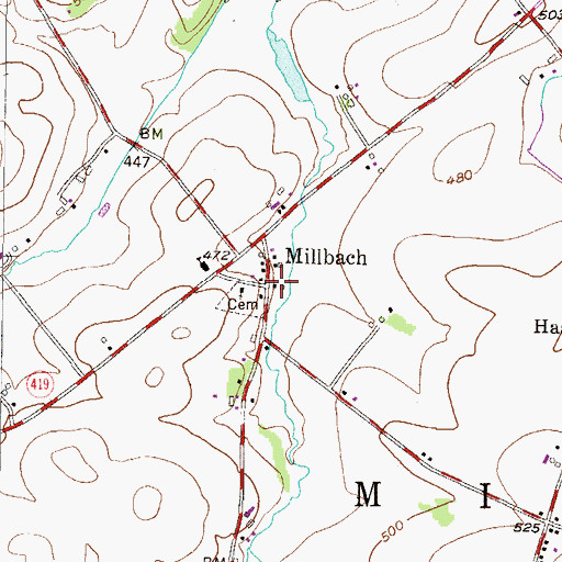 Topographic Map of Millbach, PA