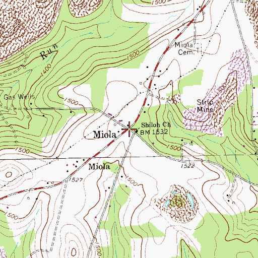 Topographic Map of Miola, PA