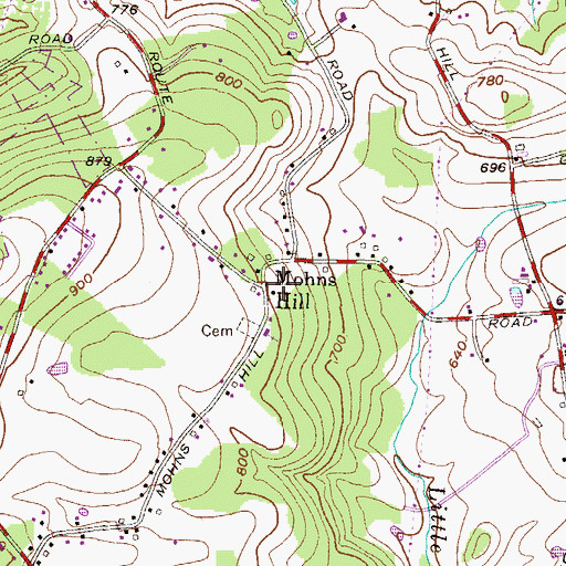Topographic Map of Mohns Hill, PA