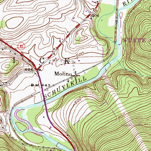 Topographic Map of Molino, PA