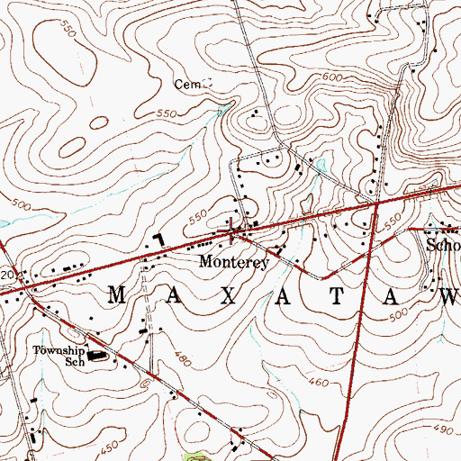 Topographic Map of Monterey, PA