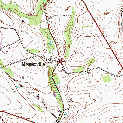 Topographic Map of Mosserville, PA