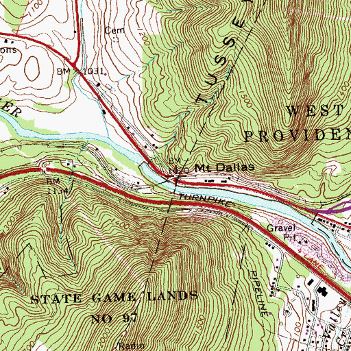 Topographic Map of Mount Dallas, PA