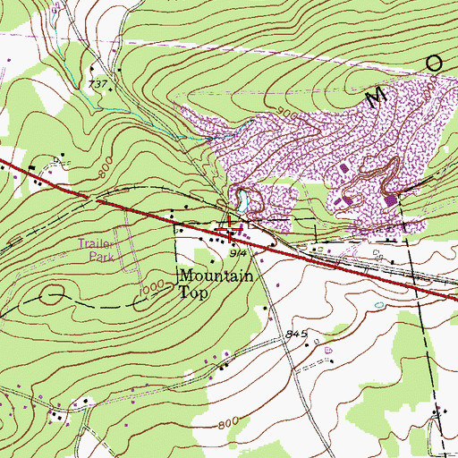 Topographic Map of Mountain Top, PA