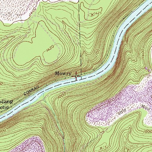 Topographic Map of Mowry, PA
