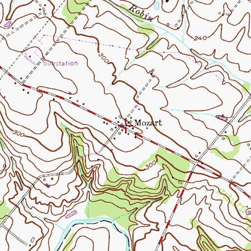 Topographic Map of Mozart, PA