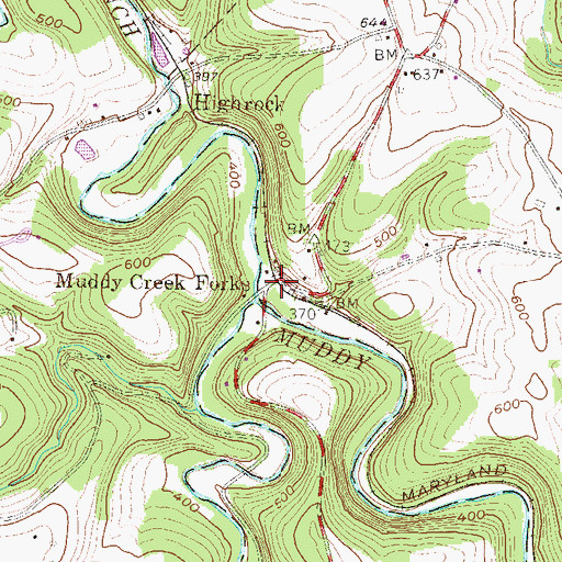 Topographic Map of Muddy Creek Forks, PA