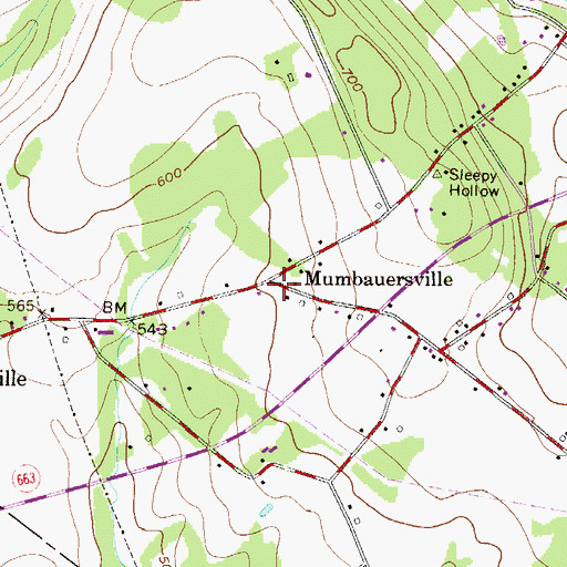 Topographic Map of Mumbauersville, PA