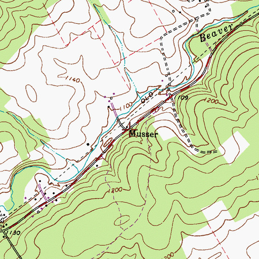 Topographic Map of Musser, PA