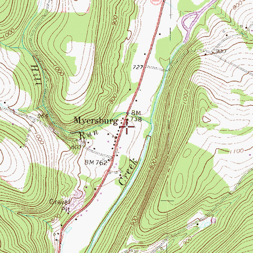 Topographic Map of Myersburg, PA