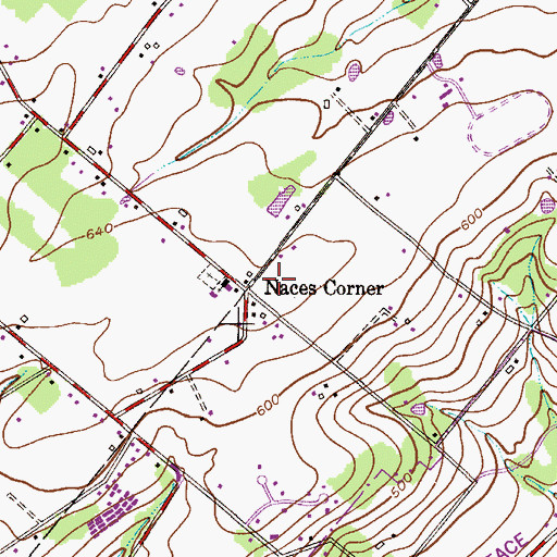 Topographic Map of Naces Corner, PA