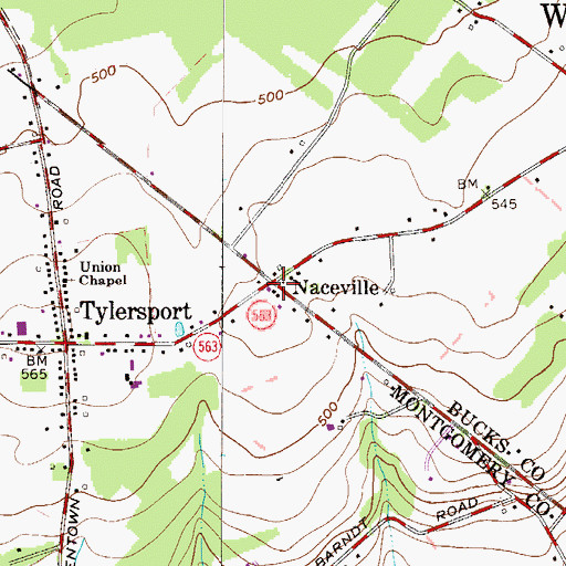 Topographic Map of Naceville, PA