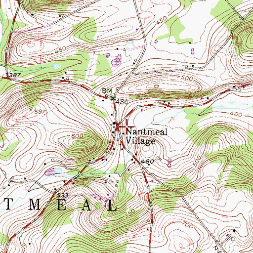 Topographic Map of Nantmeal Village, PA