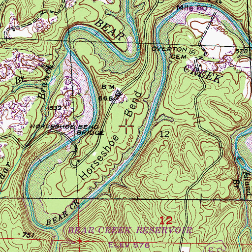 Topographic Map of Horseshoe Bend, AL