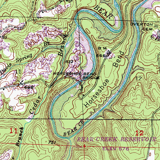 Topographic Map of Horseshoe Bend Bridge, AL