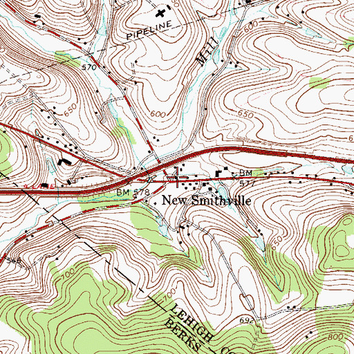 Topographic Map of New Smithville, PA