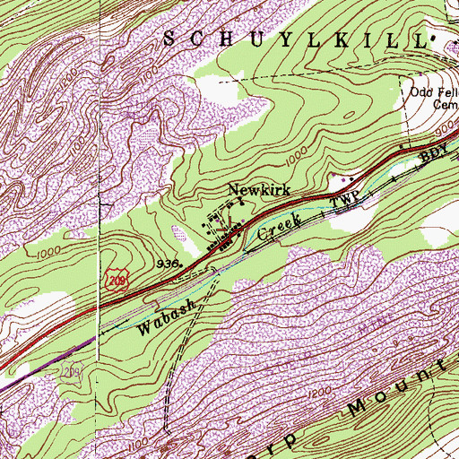 Topographic Map of Newkirk, PA