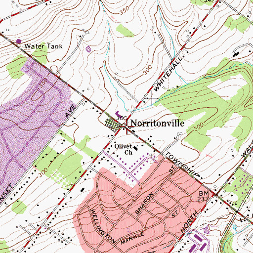 Topographic Map of Norritonville, PA