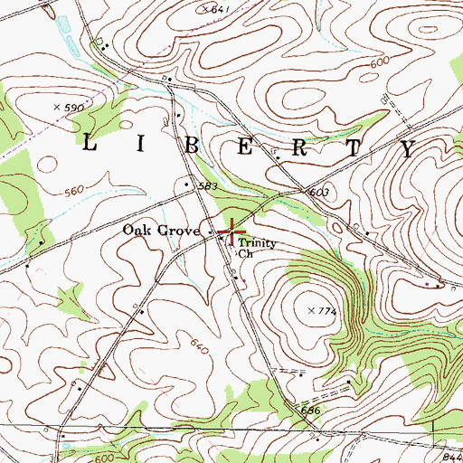Topographic Map of Oak Grove, PA