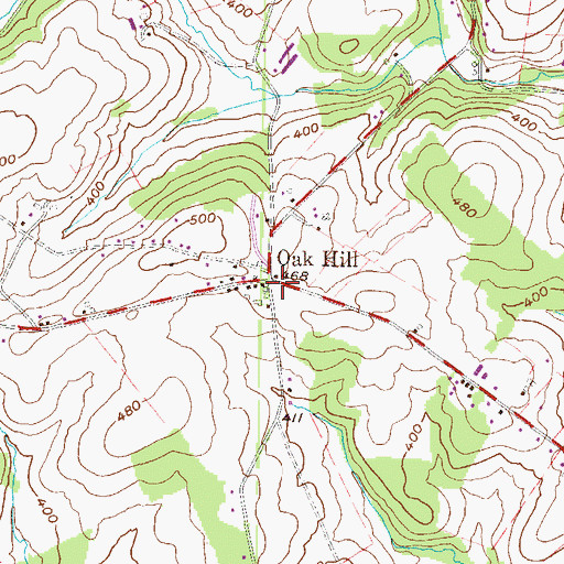 Topographic Map of Oak Hill, PA