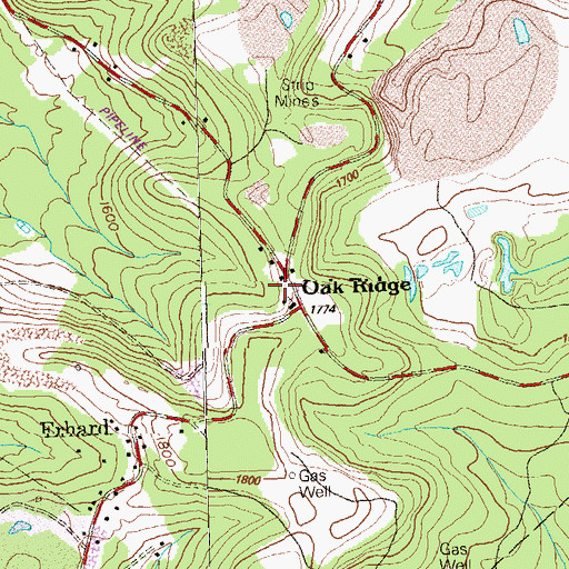 Topographic Map of Oak Ridge, PA