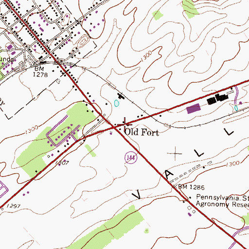 Topographic Map of Old Fort, PA