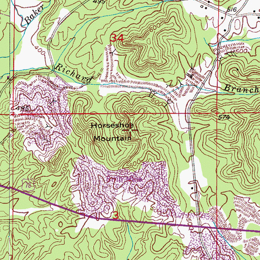 Topographic Map of Horseshoe Mountain, AL