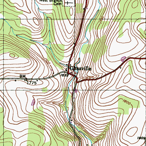Topographic Map of Olmsville, PA