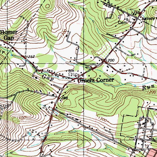 Topographic Map of Orners Corner, PA