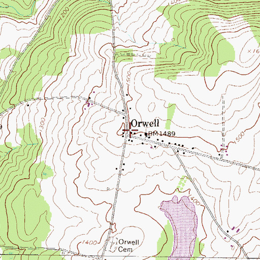 Topographic Map of Orwell, PA