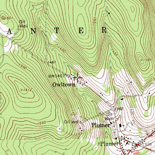 Topographic Map of Owltown, PA