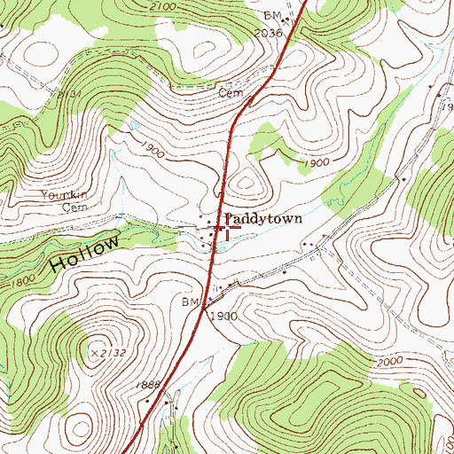 Topographic Map of Paddytown, PA