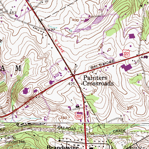 Topographic Map of Painters Crossroads, PA