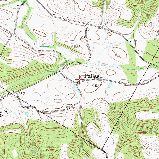 Topographic Map of Pallas, PA