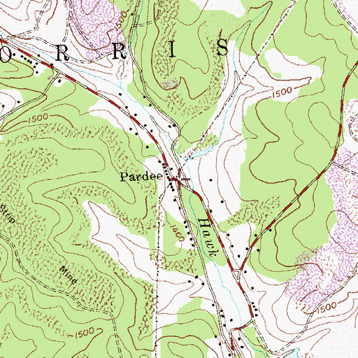 Topographic Map of Pardee, PA