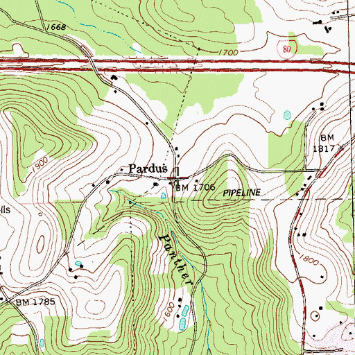 Topographic Map of Pardus, PA