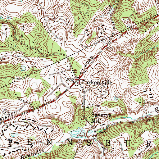 Topographic Map of Parkersville, PA