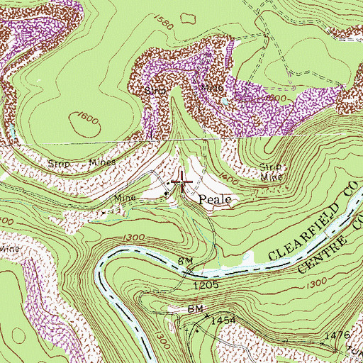 Topographic Map of Peale, PA