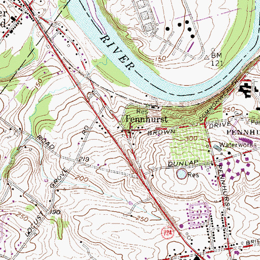 Topographic Map of Pennhurst, PA