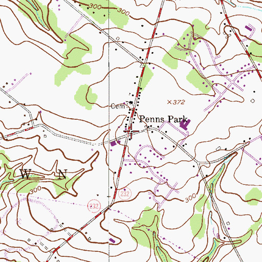 Topographic Map of Penns Park, PA