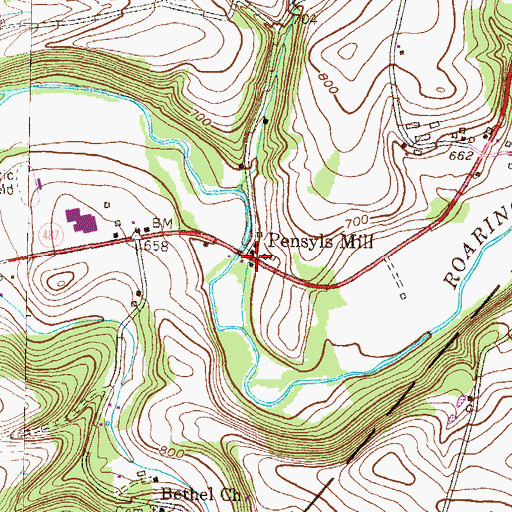 Topographic Map of Pensyls Mill, PA