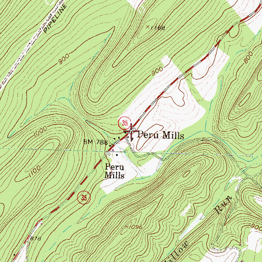 Topographic Map of Peru Mills, PA