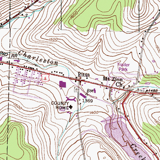 Topographic Map of Pitts, PA
