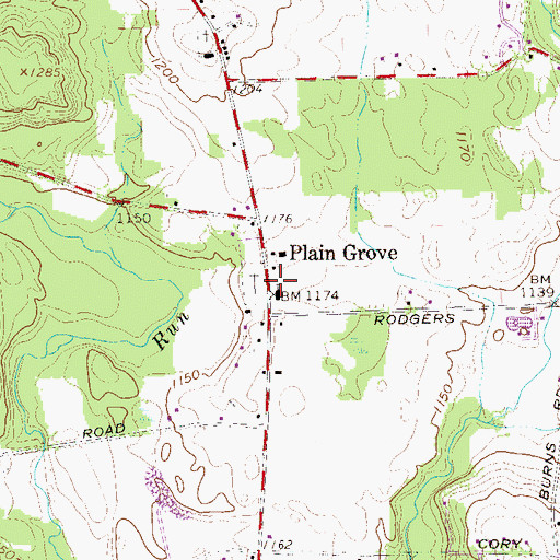 Topographic Map of Plain Grove, PA