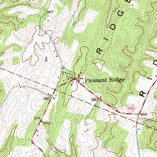 Topographic Map of Pleasant Ridge, PA