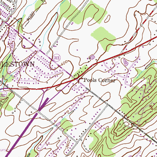 Topographic Map of Pools Corner, PA