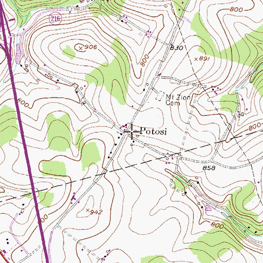 Topographic Map of Potosi, PA