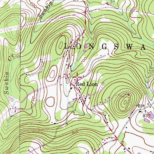 Topographic Map of Red Lion, PA